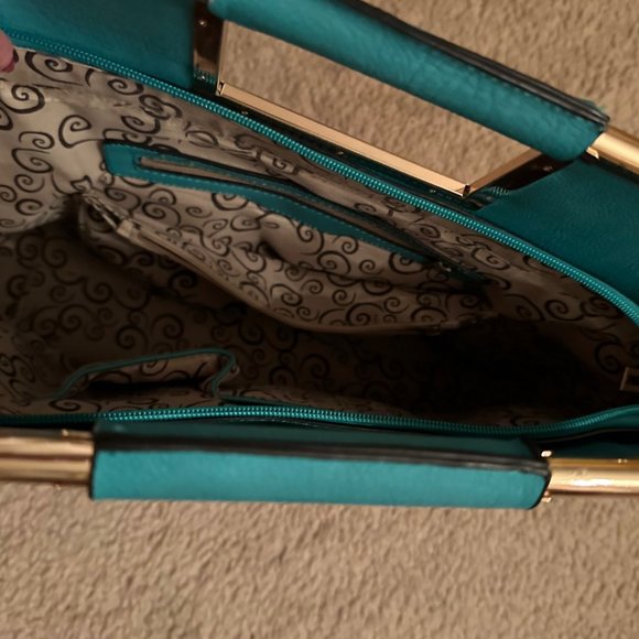 Teal handbag with fixed handle - Picture 4 of 6